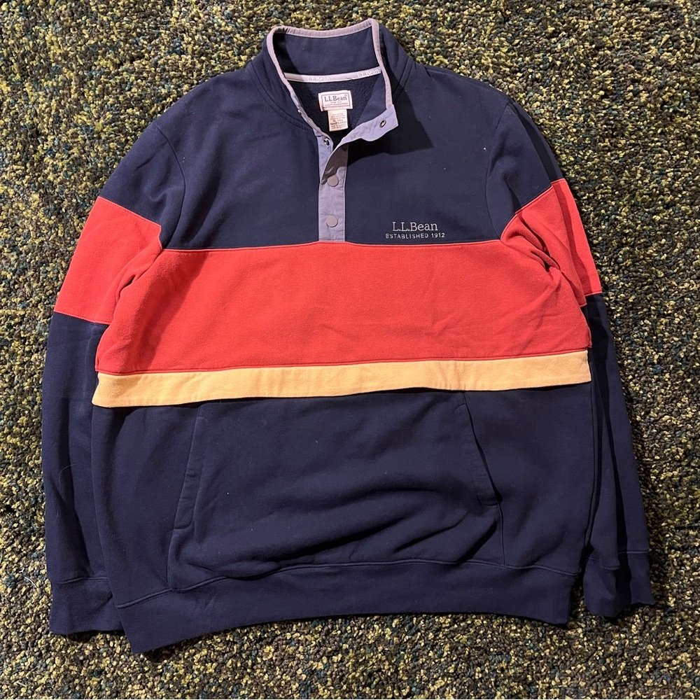 L.L. Bean Men's Navy, Red & Yellow Colorblock Pullover Sweater